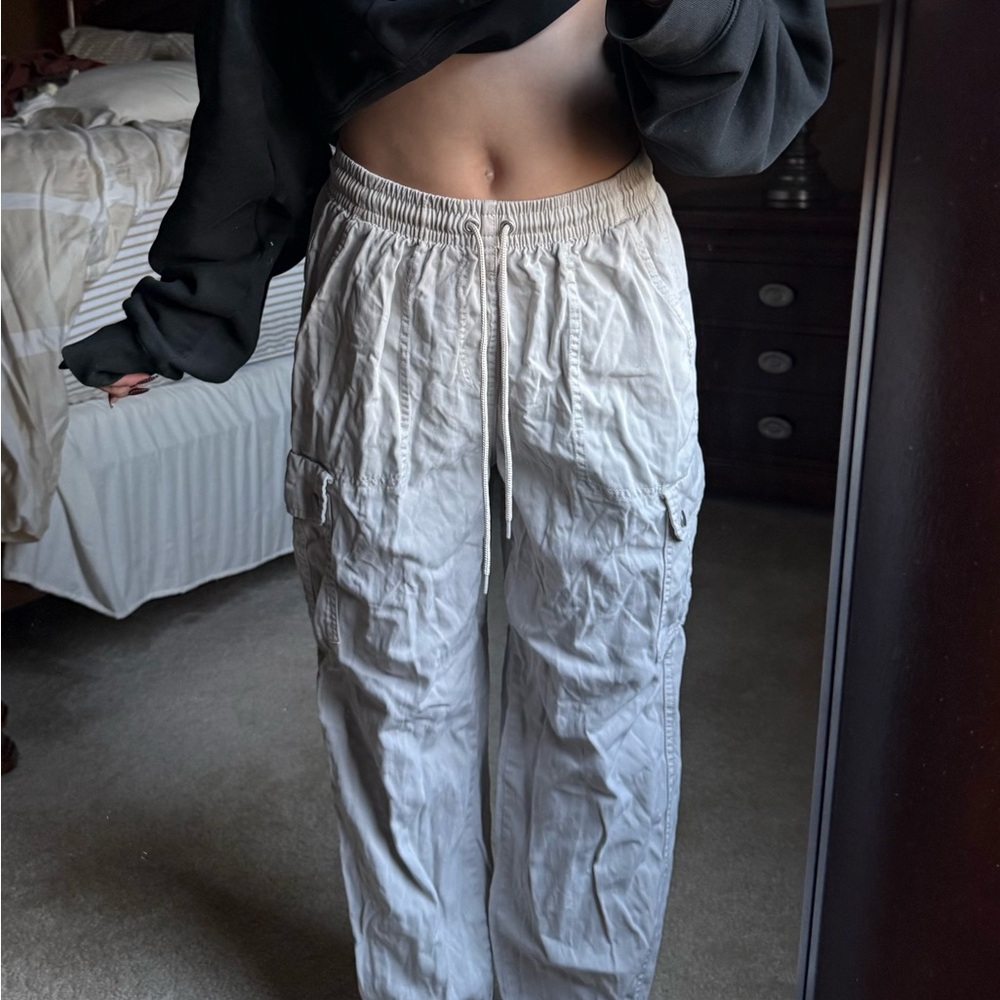 Casual Drawstring Cargo Joggers - Cream